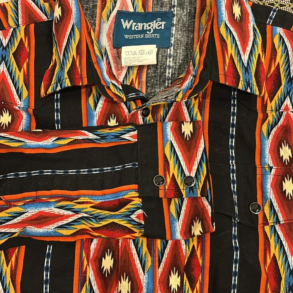 Vintage 80s Wrangler Aztec Snaps Western Cowboy Long Sleeve Shirt Boys Size XL